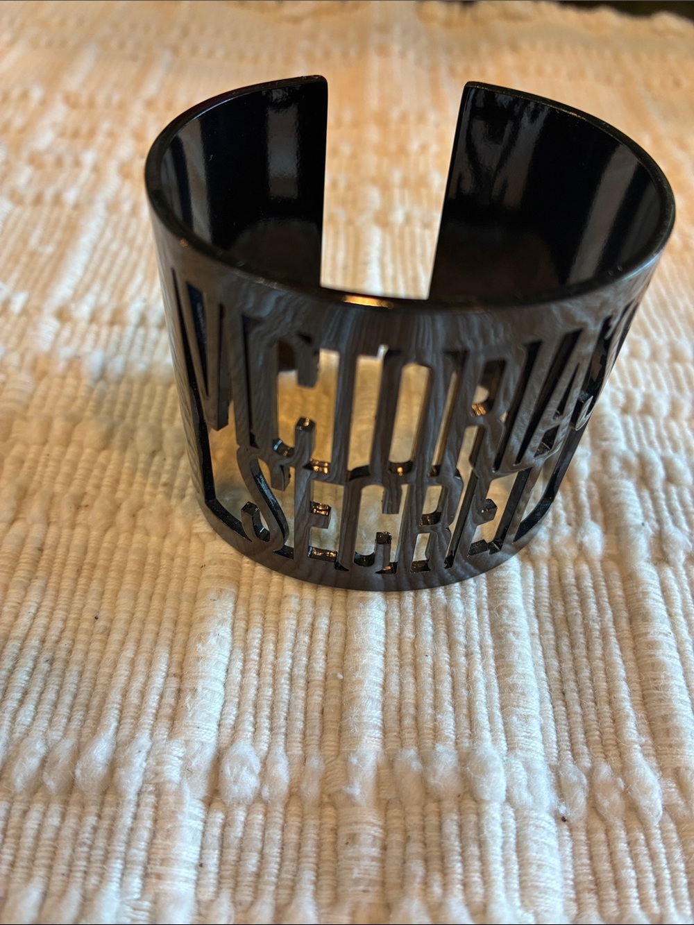 Victoria's Secret Black Glossy Metallic Cutout Logo Cuff/Bracelet